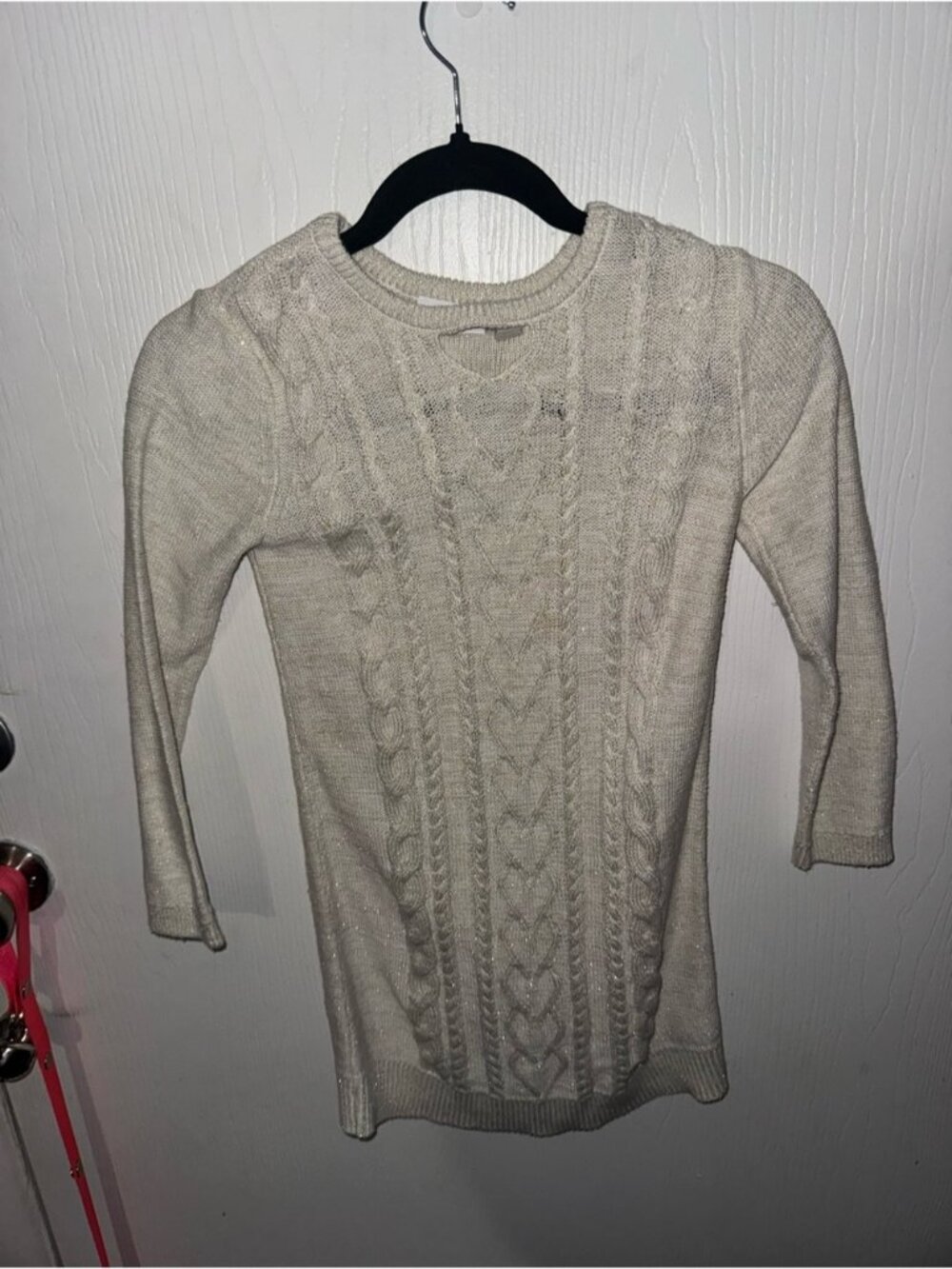 The Children’s Place Girls 7/8 Cable Knit Metallic Sweater Tunic Beige Gold